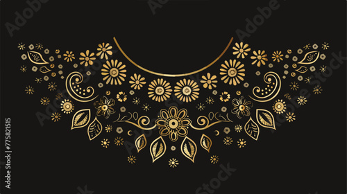 Gold ethnic neck design. Floral ethnic orientation tr