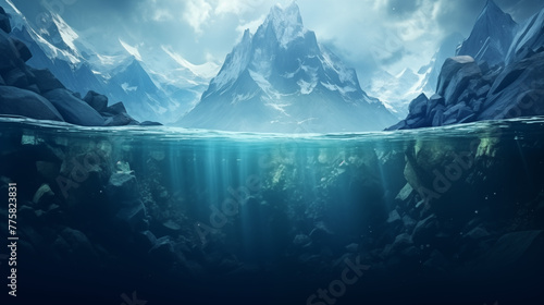 Majestic Mountains with Reflection in Clear Underwater View