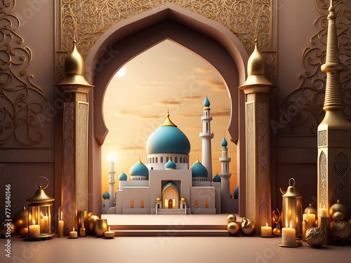 Holy Eid al Adah Mubarak festival background, mosque, Islamic wallpaper