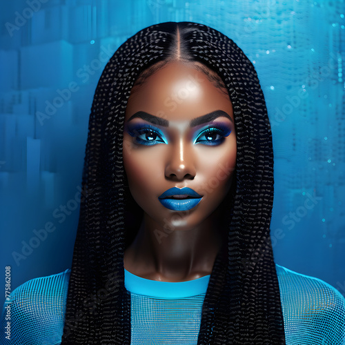 Elegant and Captivating Black Queens Posed Against Stunning Blue Background(Generative AI)