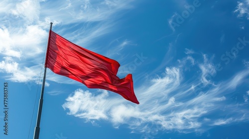 A striking red flag soaring in the sky, suitable for various concepts and designs