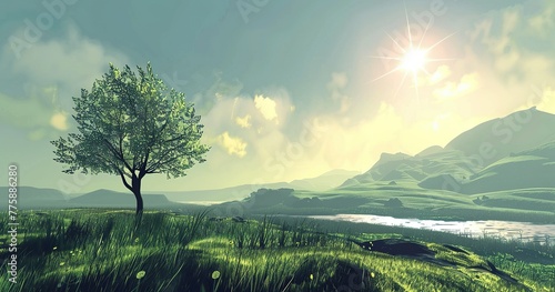 irish landscape for a video game, minimalist, beautiful landscape