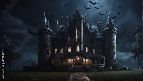horror Gothic style castle shrouded in darkness