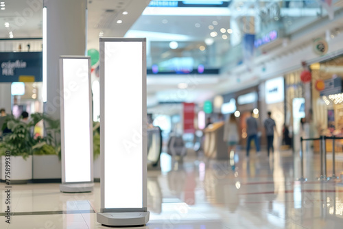 Modern digital white screen signboards mockup in shopping mall