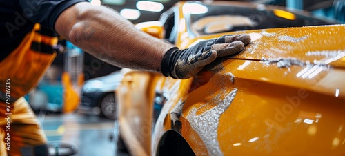 Grinding and polishing a car at a service station using an emery machine. generative ai