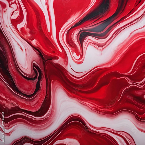 Une surface en marbre est peinte avec de la peinture acrylique rouge