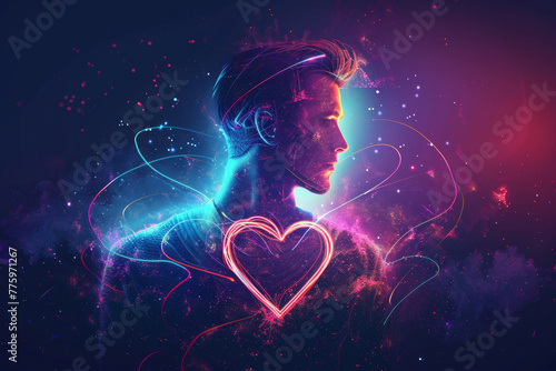 Artistic design of a handsome with heartbeat diagram and a love symbol