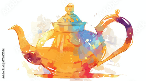 Teapot. Hand-drawn silhouette. Real watercolor draw