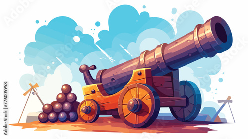 The cannon on wheels. Cannon with cannonballs. Cann