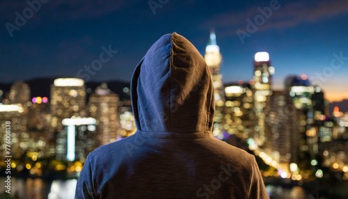 anonymer Mensch vor einer nächtlichen skyline
