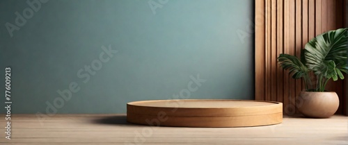 wood podium for display product. Background for cosmetic product branding, identity and packaging inspiration