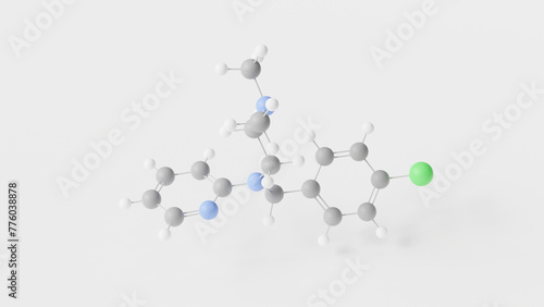 chloropyramine molecule 3d, molecular structure, ball and stick model, structural chemical formula first-generation antihistamine