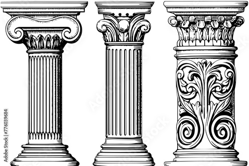 Ancient Column Collection: Vintage Vector Illustrations of Roman and Greek Architecture Element.