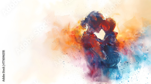 watercolor painting of mother and dauther, mother's day concept, colorful splash