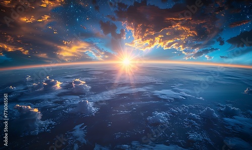 Blue Sunrise. Mesmerizing Earth View from Space, Captivating Serenity in Blue Hues