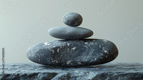 A serene stack of smooth stones balanced precisely on a large rock, symbolizing tranquility and balance
