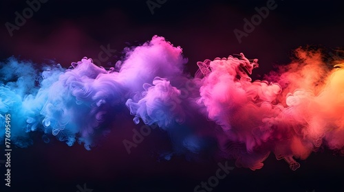 Abstract colorful, multicolored smoke spreading, bright background for advertising or design, wallpaper for gadget. Neon lighted smoke texture, blowing clouds. Modern designed.