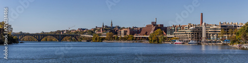 Washington DC panorama near Potomac River waterfront USA. A view on Georgetown waterfront