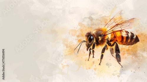 A dynamic bee comes to life in this abstract watercolor, its wings caught mid-flight, set against a backdrop of warm, expressive splashes.