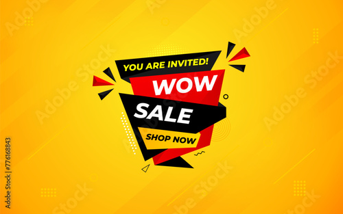 Wow sale banner template with special offer tag. Website header advertising, shop store offer tag. Market promotion banner and wow discount announcement background vector illustration.