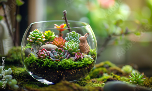Terrarium Building, glass containers, succulents, and tiny figurines, miniature landscapes within the glass, transforming them into self-sustaining ecosystems