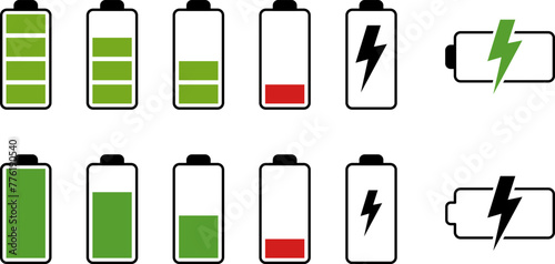 Battery charge level indicator. Charge battery level icon
