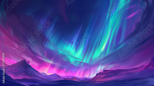 A shimmering aurora borealis painting