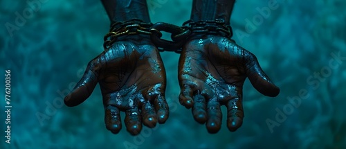 Image of shackled hands representing the global issue of human trafficking and modernday slavery. Concept Global Issues, Human Trafficking, Modern Slavery, Shackled Hands, Awareness Campaign