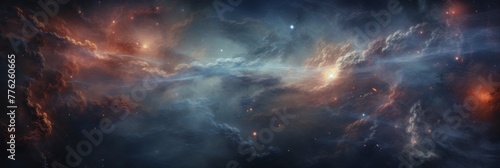 Majestic Nebula Clouds Illuminated by Starlight. Cosmic Landscape Background. Generative AI