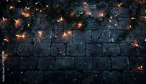 Top-Down View of Christmas Lights on a Cozy Brick Backdrop 