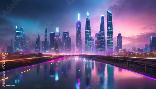 ilustración de skyline de ciudad futurista.