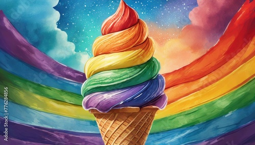 cono de helado con los colores de la bandera LGBTQ+