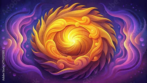 A whirlwind of vibrant yellows and purples symbolizing the fusion of air and fire elements in a dynamic and energetic composition.