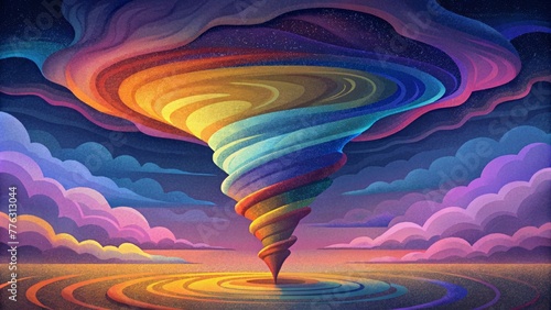 A tornado of technicolor with pixels spinning and swirling in a hypnotizing storm.