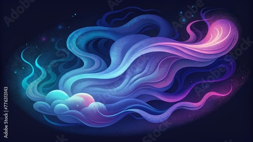 Like a psychedelic dream come to life wispy tendrils of neon smoke twist and turn against a dark background.