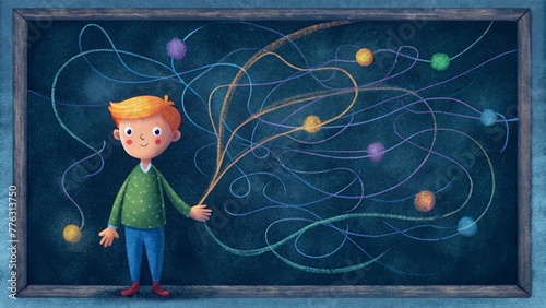 The erratic movements of a childs hand captured in the whimsical and playful scribbles on a chalkboard.