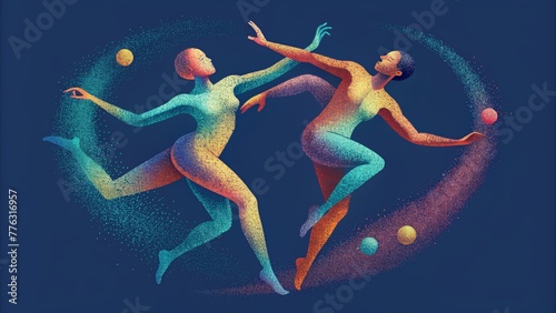 The halftone dots like harmonious dancers gracefully moving and intertwining to form a stunning visual composition.