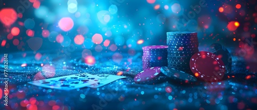 Blue background with poker cards for online casino and betting app. Concept Casino Theme, Poker Cards, Blue Background, Online Betting, Mobile App