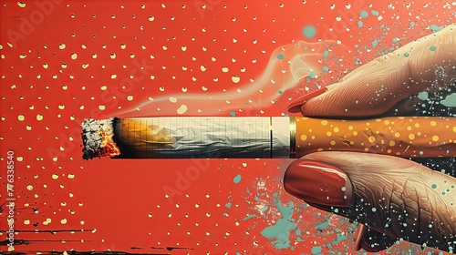 smoking cigarette in hand pop art illustration, addiction and nicotine