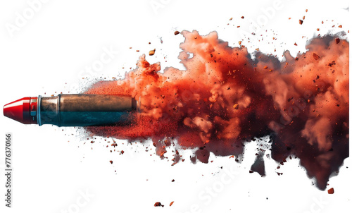 Red Bullet Exploding With Smoke. Transparent Background PNG