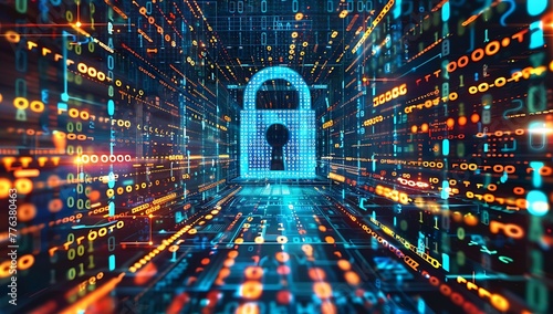 Cyber security and online data protection with tacit secured encryption software. Concept of smart digital transformation and technology disruption that changes global trends in new AI information era