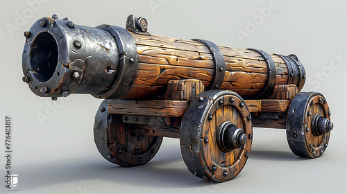 a small manned cannon for a tower defense game, in the style of fortnite, stylized realism. Generative Ai
