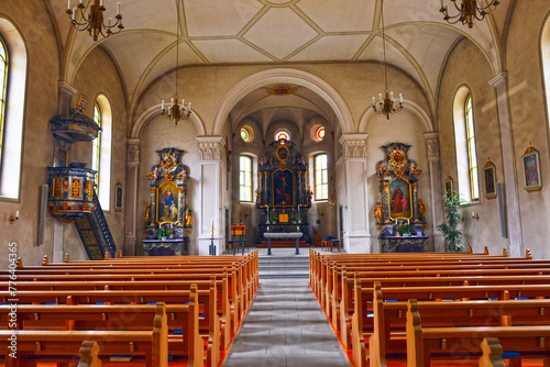 Innenansicht der katholischen Kirche St. Sebastian in Herdern, Bezirk Frauenfeld des Schweizer Kantons Thurgau