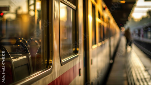 Golden Hour Departure: Train Awaiting Passengers on a Radiant Evening Platform