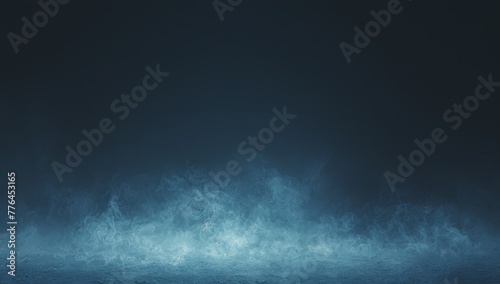 Abstract background of ice rink with smoke and fog on black, panorama 