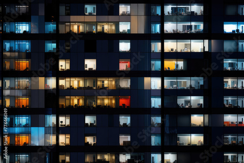 Glowing Windows in Urban Apartment Building at Night