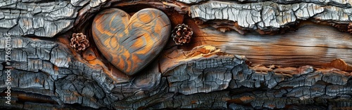 Rustic Heart on Wooden Texture - Natural Love Symbol