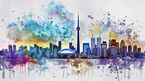 toronto skyline, watercolor painting