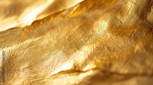 A close-up of gold foil texture capturing the delicate and luxurious essence of gold