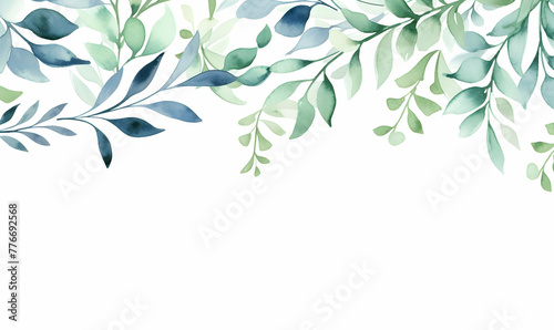 Hand drawn flat green doodle leaves background
